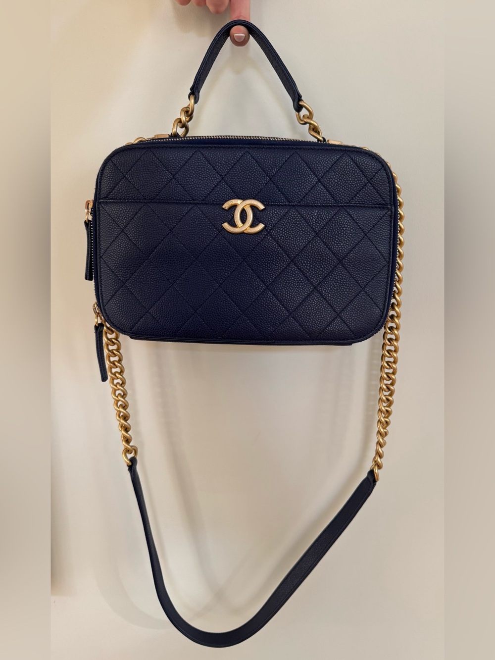 Chanel Caviar Navy Vanity Bag with Strap
